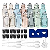 BENECREAT 14 Packungen 3ml Mehrfarben Rollenflasche mit ätherischen Ölen aus Mini Glas mit Kosmetikfläschchen mit Öffner, Tropfer und Trichter für die Aromatherapie mit ätherischen Ölen