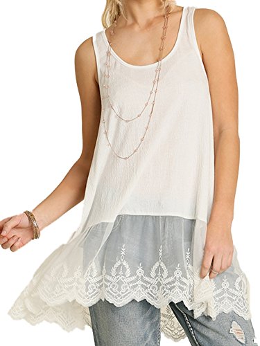 Umgee USA Women s Sleeveless Lace Tank Vintage Boho (Small, Cream)