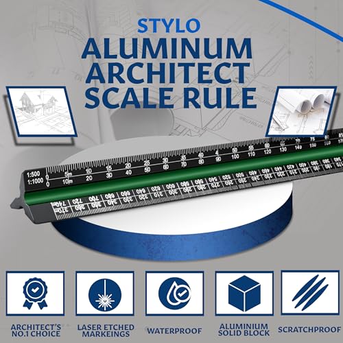 30 cm Aluminium Architektonisches Lineal, dreieckig, metrische Skalen 1:20, 1:25, 1:50, 1:75, 1:100, 1:125, Ideal für Architekten, Studenten, Zeichner, Ingenieure (Schwarz, Metrische Einheiten)