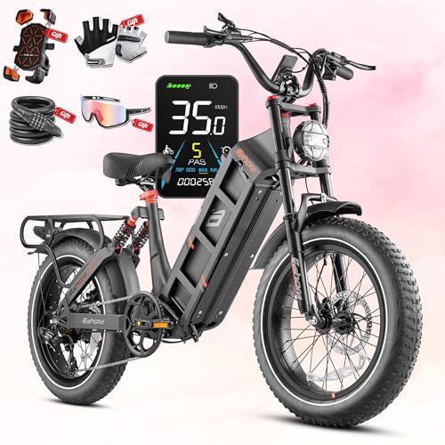 eAhora 2025 Juliet 31Mph Electric Bike for Adults Peak 1200W Ebike 48V/60Ah 100-200Miles Long Range E Bikes 20' Fat Tires Full Suspension Electric Bicycle Black