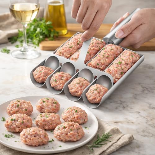 4-Cavity Stainless Steel Meatball Maker Tool, Meatball Forming & Shaping Specialty Kitchen Utensil, Uniform Meatball Mold for Easy Release, Nonstick & Dishwasher Safe Cooking Gadget for Meal Prep