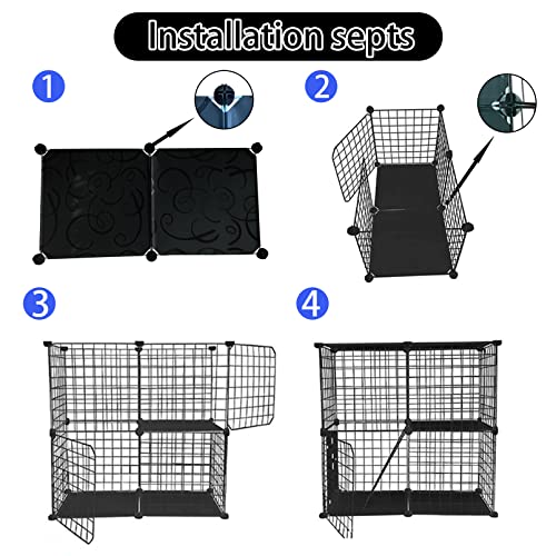 Image of 2 Tier Cat Cage Indoor,Removable Metal Kitten Cages Detachable Ferret Playpen Portable DIY Small Animals Collapsible House for Cats Bunny Puppies Guinea Pig Rabbit Hedgehog Rat(Black)