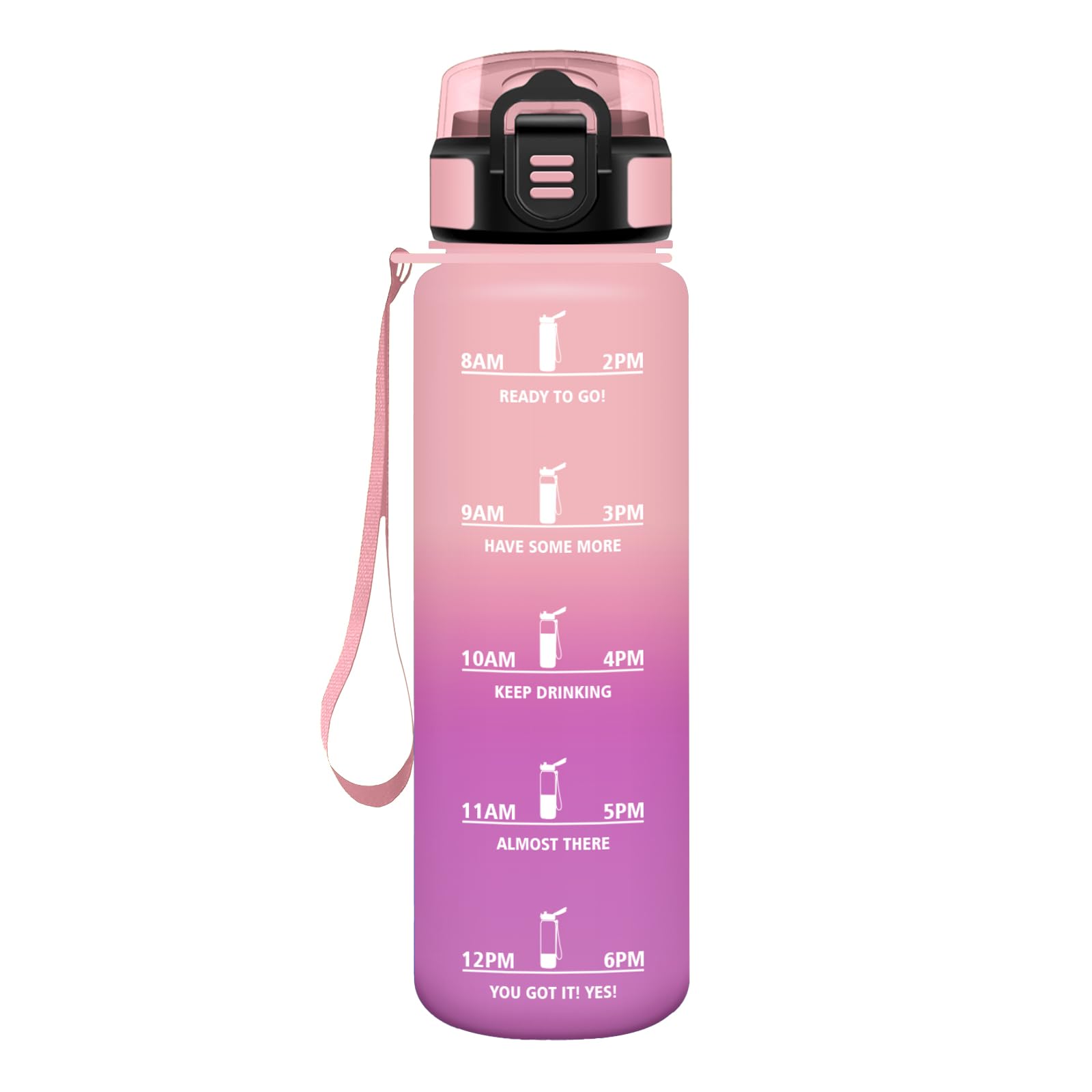 Motswedi Straw Bottle, 500ml Bottle, BPA Free & Leakproof, Bottle, Motivation Water Bottle, Light Pink & Pink