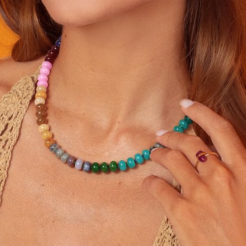 KELORIS PATH Beaded Necklaces for Women, Colorful Gemstone Bead Choker for Summer Beach, Natural Stone Boho Handmade Trendy Jewelry Gifts2
