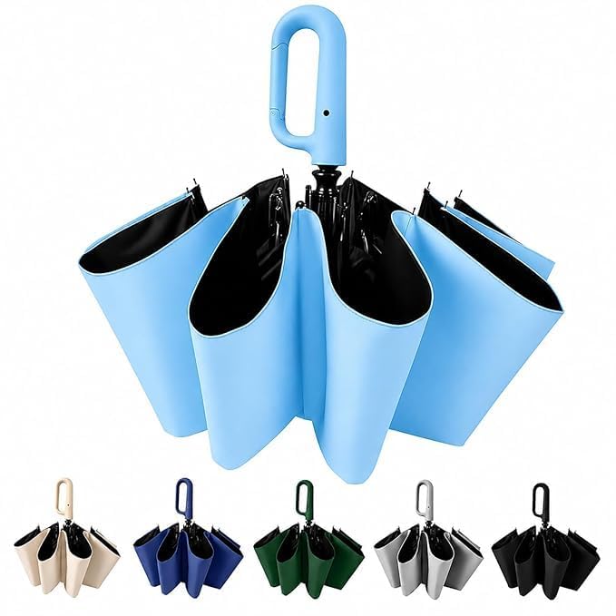 Image of LANBRELLA Portable & Folding Travel Umbrella, 3 Fold, Auto Open Close, Water Resistant, Windproof, with Carrying Handle (SKY BLUE)