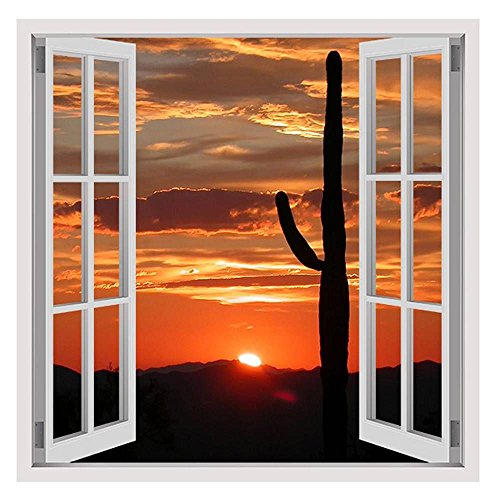 Alonline Art - Arizonas Landscape By Fake 3D Window | Print On Wall Sticker Vinyl Decal (Rolled) | 12"X12" - 30X30Cm | Wall Art Home Decor For Office Or For Living Room | Hd Artwork Wallpaper #TOP29