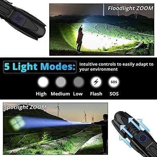 La Linterna más Brillante del Mundo Recargable Linterna, súper Brillante DIRIGIÓ Torca Impermeable táctica, 5300 Modos de luz de Alta lúmenes 4 for Acampar, Senderismo y Emergencia