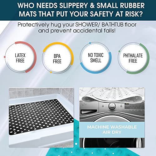 Enkosi Large Square Non Slip Shower Mat | 27 X 27-Inch Shower Mats For Showers Anti Slip - Square Shower Stall Mat For Bathroom Shower Floors | Secure Suction Cups And Drain Holes (White) #TOP5