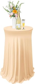 Tegeme 1 Pack Spandex Cocktail Table Cover Fitted with Skirt, Champagne