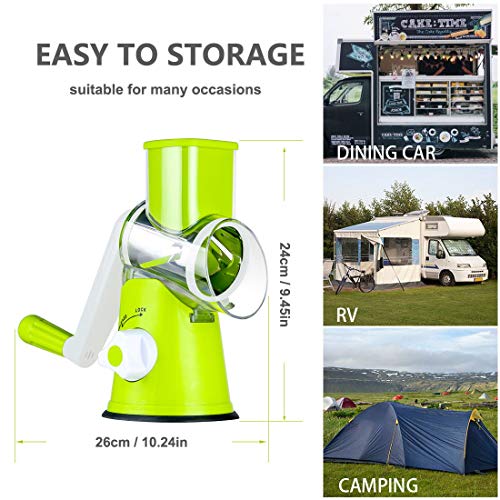 Ancevsk Rotary Cheese Grater Shredder, Speed Kitchen Manual Round Mandolin Slicer Safe Grinder With 3 Interchangeable Blades For Nuts, Carrot, Hashbrown, Garlic, Walnut, Potato, Chocolate (Green) #TOP4