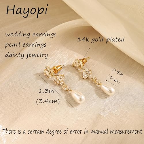 Gold Earrings for Women,14k Gold Plated Pearl Drop Earring Dainty Gold Bridal Prom Earrings Small Cute Stud Earring Wedding Dangle Earrings for Women Trendy Prom Bride Jewelry Gifts3