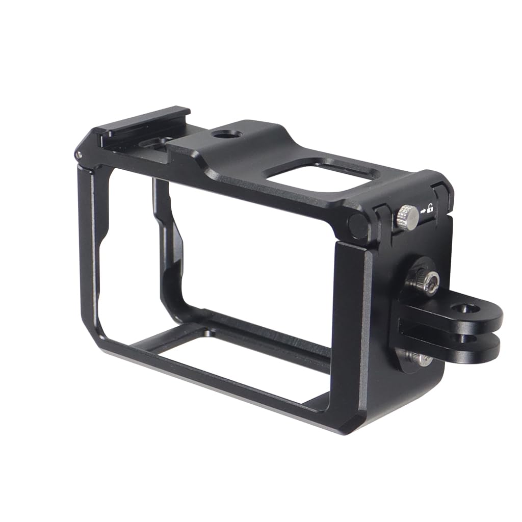 NovelGoal Aluminum Protective Frame Compatible with DJI Action 5pro/4/3 Horizontal and Vertical Shooting Camera Cage with Cold Shoe Slot (Cage with Adapter)