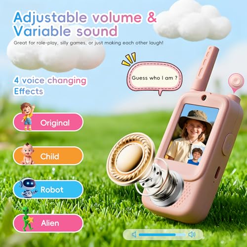 Video Walkie Talkies for Kids, 2 Pack Handheld Rechargeable Walkie Talkie 2 Player Toy with Screen, Long Range Two Way Radios, 4 Voice Effects, Fun Birthday Gift for Boys Girls Ages 3 4 5 6 7 8-12 by Aucoofany - Used condition - Image 7