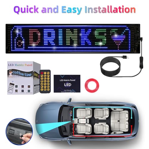 Image of Eachbid Programmable Scrolling LED Sign, 23.4 inchx4.7 inch, USB Flexible Digital Sign, APP Control, Custom DIY Editor Text, Patterns, Animations, for Car, Store, School, Hotel