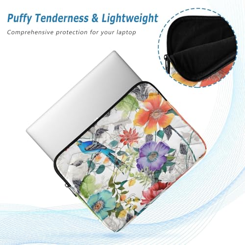 Funda para portátil de 13-14 pulgadas con diseño floral y pájaros miniatura 5