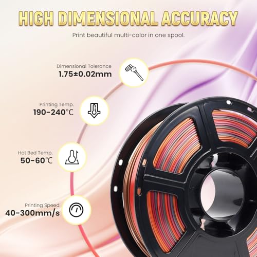 Image of FLASHFORGE Silk PLA Gradient Rainbow Waltz Filament, Multicolored Color Change Rainbow 3D Printing Filament, Deep Rose-Blue-Gold Shiny Fast Color-Changing Each 8M Gradually, Ultra-High Glossiness