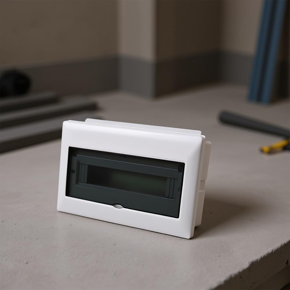 Scatola di distribuzione con guida DIN a 15 vie con copertura trasparente in policarbonato, guscio in acciaio inox, per interni ed esterni, 37 x 23 x 9 cm, bianco