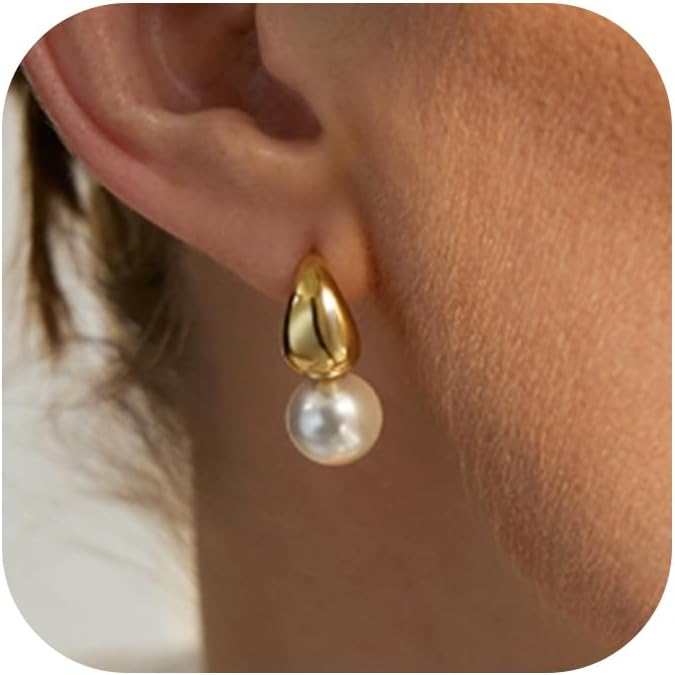 Pearl Earrings for Women, Dainty 14K Gold Plated/Silver Plated Drop Quality Handpicked AAA+ Freshwater Cultured Round Pearls Dangle Earrings Wedding Jewelry for Women Gifts