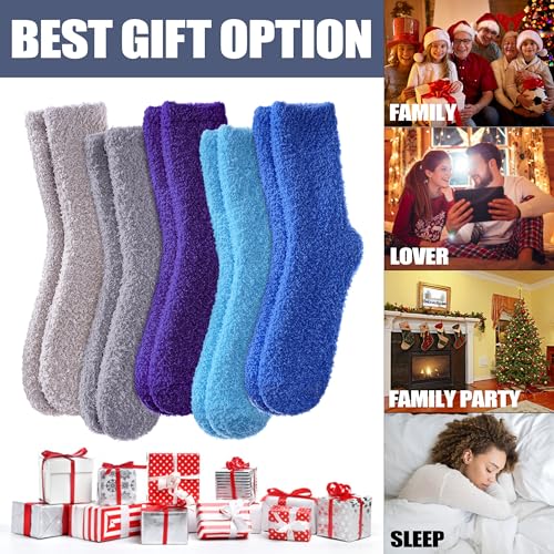 Image of CHOWISH Womens Fuzzy Slipper Socks Super Soft Microfiber Fluffy Cozy Winter Warm Fuzzy Crew Socks