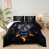 lneffble Black & Gold Queen Comforter Set Lion，Lion Queen Size Bedding Set，with 1 Comforter with 2 Pillow Case，Animal Bedroom Decor for Boys Kids Man