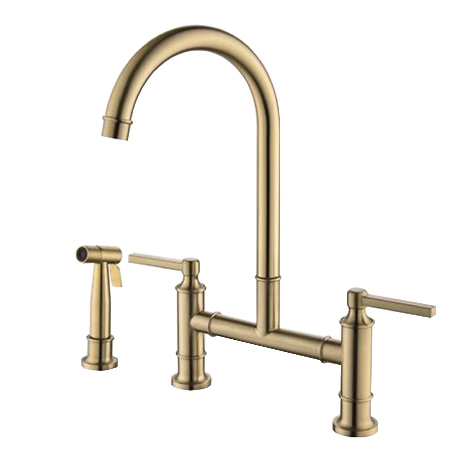 ZYCHSJXA Kitchen Tap Two Hole Mixer Rotable Double Handle Bridge with Side Sprayer Brass,Brushed Gold