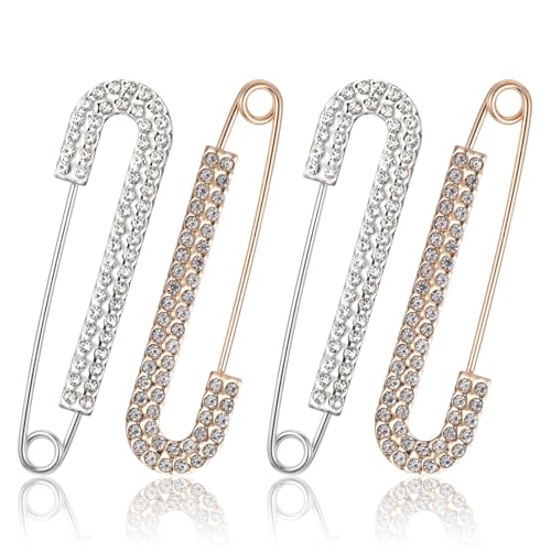 LIQWEI 4Pcs Rhinestone Brooches and Pins for Women, Decorative Safety Pins, Safety Pin for Clothing Bustle Clips for Wedding Dress Train, Vintage Dress Clips Back Cinch for Women Skirts Scarf Shirt