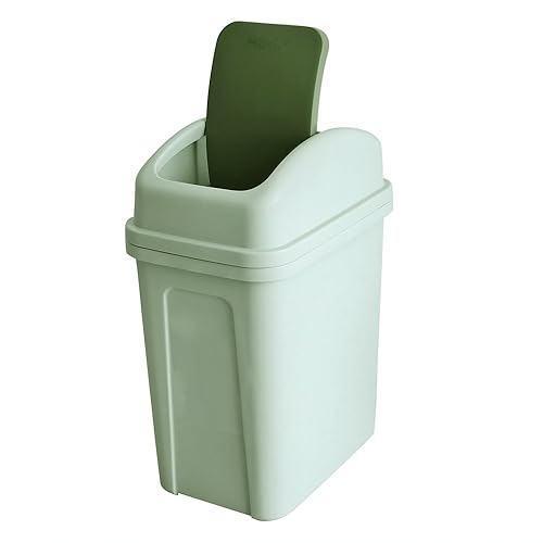 Teyyvn Bote de basura de plástico de 7 litros 1.8 galones, pequeño bote de basura con tapa oscilante (verde)