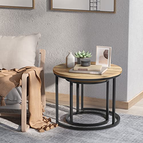 Semiocthome Round Nesting Coffee Table, Nesting Tables For Living Room Set Of 2 End Tables Wood Surface Top Sturdy Metal Leg Balcony Side Sofa Table For Modern Home Furniture #TOP5