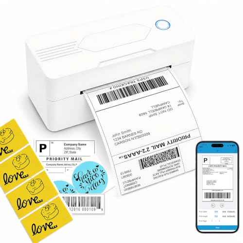Image of Mvgges Bluetooth Thermal Shipping Label Printer, 4x6 Wireless Thermal Label Printer for Small Business, Compatible with Android, iPhone, Windows & Mac, White