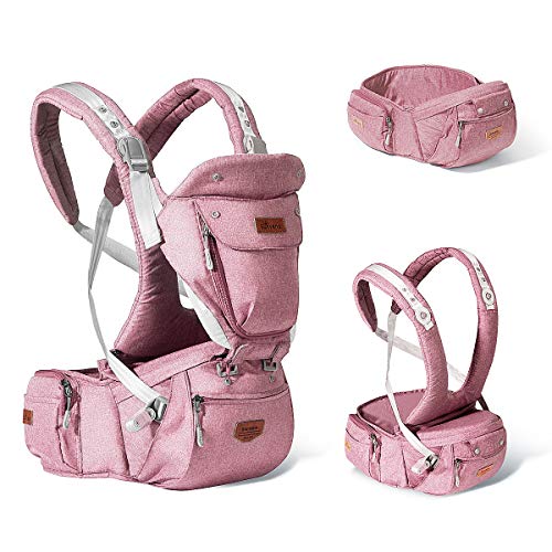 SUNVENO Baby Hipseat Ergonomic Baby Carrier Soft Cotton 6 in 1 Safety Infant Newborn Hip Seat for Home, Outdoor, Travel, 6-36 Months Babies Girls and Boys, Pink