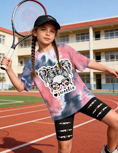 Image of Girls Clothes Short Sleeve Tie Dye Top Shorts and Pants 2PCS Girls Summer Outfits Size 6-16