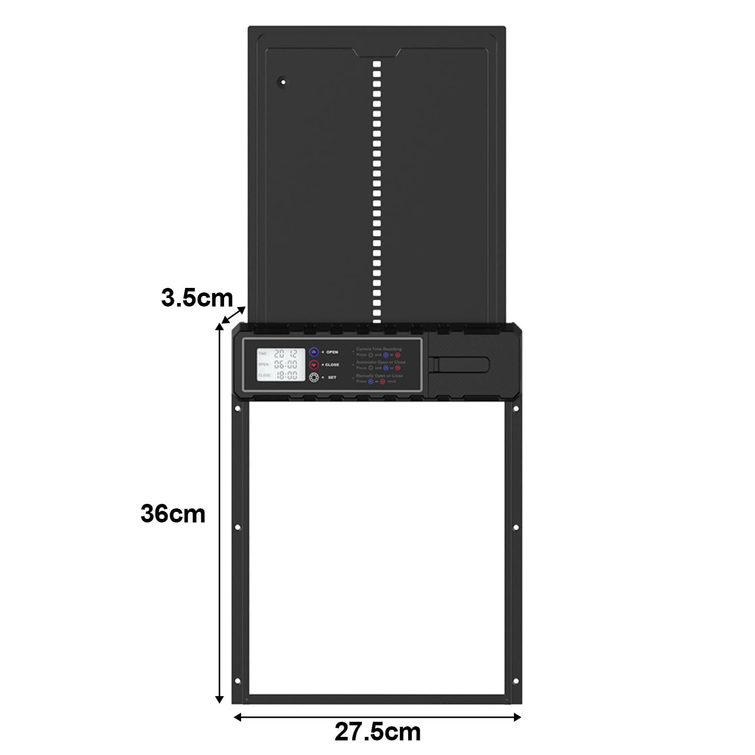 Fiqops Aluminum Automatische Hühnerklappe Solar, Elektrische Hühnerklappe Hühnertür mit Wasserdicht Großes Display, Timer, Intelligenter Einklemmschutz, Schwarz