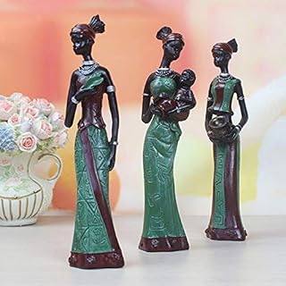 Tongdejing African Sculpture, 3pcs Women Home Decor Art Piece African Sculpture Ornaments Gift Black Figurines for Any Home/Office Decor