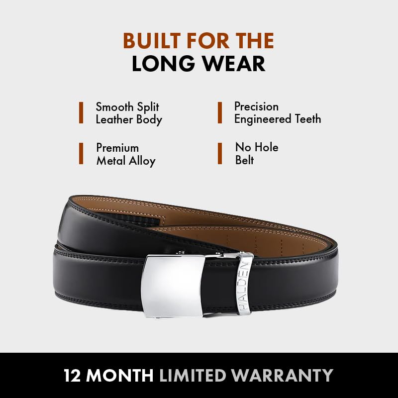 Image of HALDEN BURLEY Belts For Men Leather Original (Free Size Fits Up to 44 Inch Waist) Ratchet Straps, Unique Magnetic Auto-lock Buckle Belt For Man