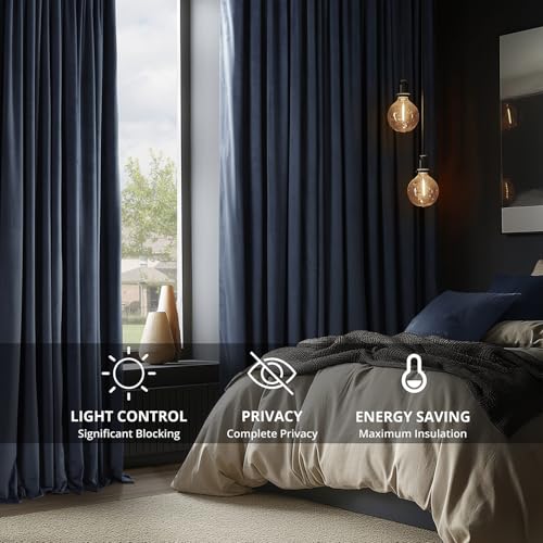 Image of HPD Half Price Drapes Velvet Blackout Curtains /Drapes - 96 Inches Long 1 Panel Blackout Curtain Signature Pleated for Living Room & Bedroom - 25W X 96L, Midnight Blue