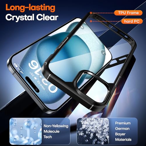 Image of TAURI for iPhone 15 Case, with Screen Protector, Black