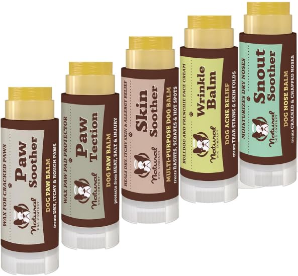 Natural Dog Company Powerhouse Bundle, Includes 5 Healing Balms That Relieve Skin Irritations, Cracked Paws and Dry Noses, Organic, All Natural Ingredients, 5 X 0.15oz Travel Sticks