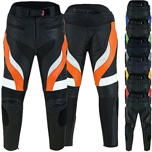 German Wear, Motorradhose Motorrad Biker Racing Lederhose Schwarz/Orange, Größe:52