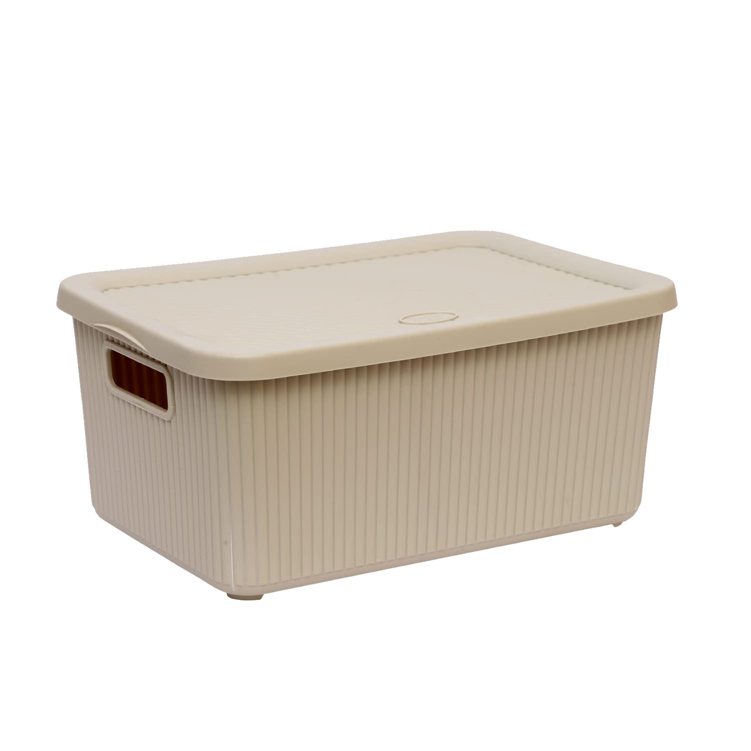 M1ss Beige 14L Litre Large Storage Box With Lid And Handle Stackable Rib Box Bpa Free Virgin Plastic Multipurpose Utility Box Perfect For Home, Kitchen And Office (Beige)