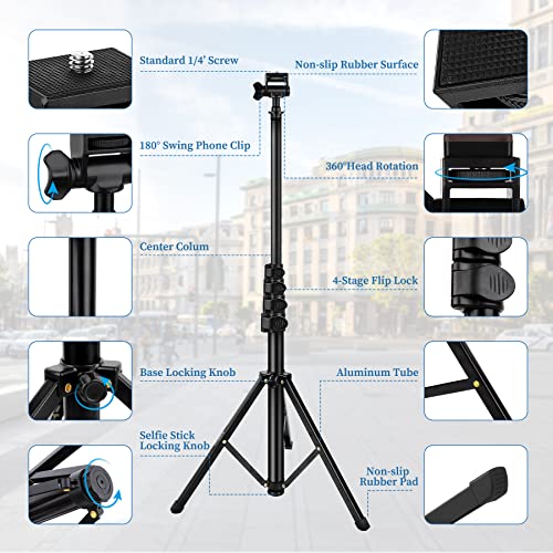 70" Phone Tripod Stand For Recording, Selfie Stick Tripod With Remote Phone Mount, Flexible Travel Tripod For Video Vlogging Photography, Compatible With Iphone Android Ipad Cell Phone And Camera #TOP7