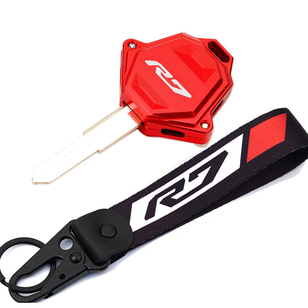 MOWOK CNC Aluminum Motorcycle Key Case Cover Key Shell With Key Chain Keyring Fit For YAMAHA R7 YZF-R7 YZFR7 (Red)