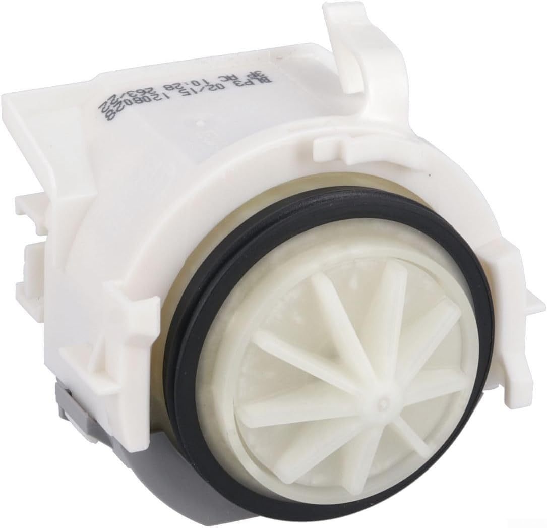 Pompa di scarico di ricambio compatibile con lavastoviglie modello 631200 per robusta struttura in plastica per un drenaggio efficiente e una facile installazione in cucina bianco