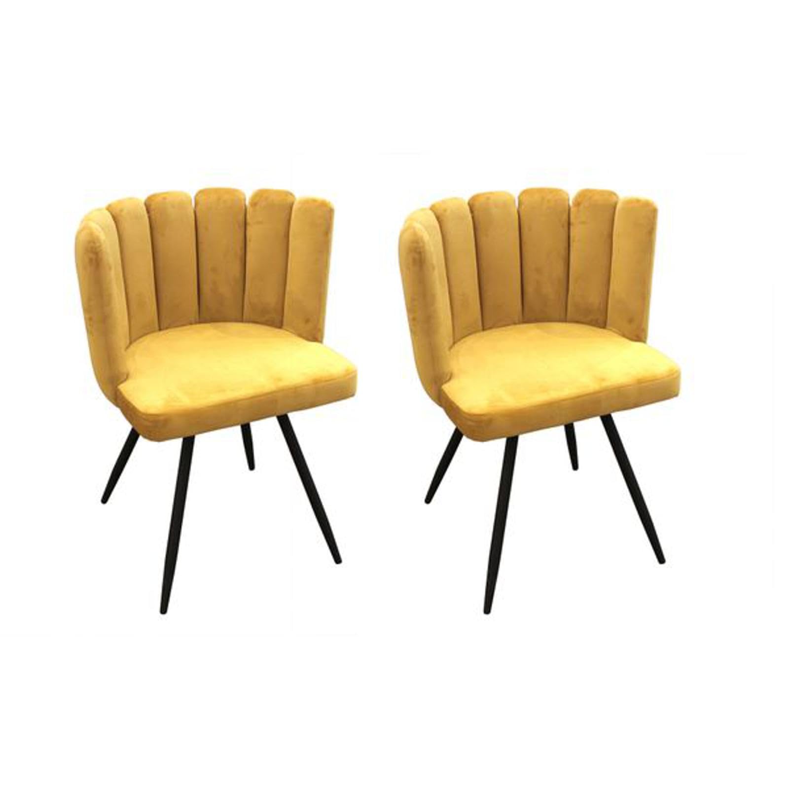 HOME DECO FACTORY - HD6520 Lote de 2 Sillas de Terciopelo Amarillo Capitoneado, Patas de Metal, Mobiliario Elegante para Salón, Comedor, Entrada, Dormitorio - 79 x 59,5 x 47,5 cm