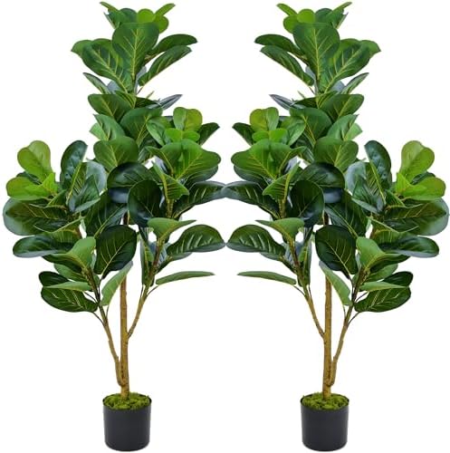 GlowSol Faux Fiddle Leaf Fig Tree, 4 Ft Artificial Ficus