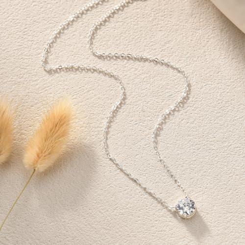 Image of Gold Silver Necklace for Women, Dainty Cubic Zirconia Pendant