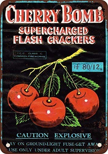 Yelacecca Ttvc Cherry Bombupercharged Petardos, DiseÑO ClÁSico De ReproducciÓN &Ndash; Placa De Metal Vintage Tin Sign Size: Approx. 20 * 30Cm/ 7.8 * 11.8 Inch(L * W)