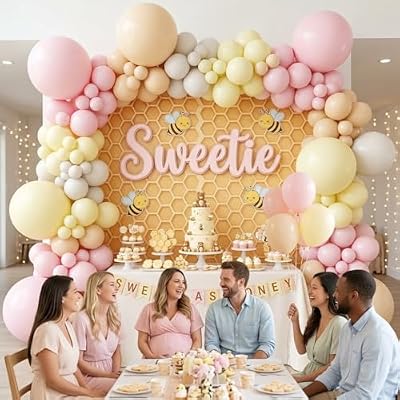 125PCS Pastel Pink, Light Yellow, Nude and Sand White Balloon Arch Garland Kit - Macaron Balloons for Birthday, Bear Theme Party Decorations