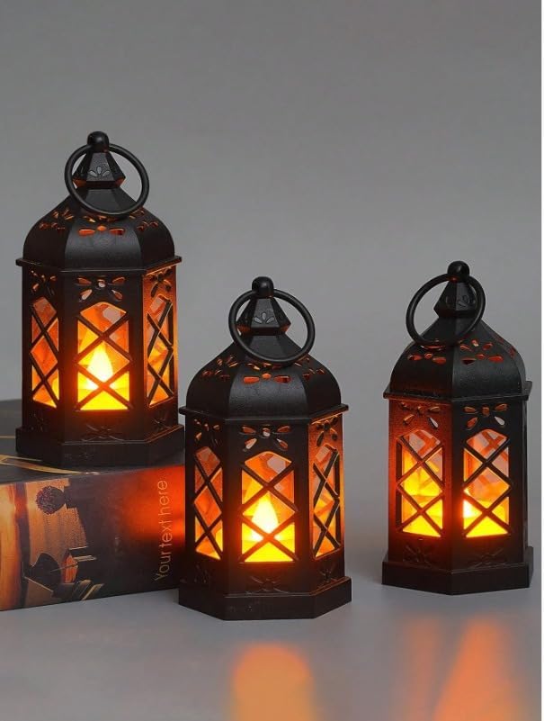 Image of SATYAM KRAFT 6 Pcs Flameless & Smokeless Acrylic Antique LED Hurricane Lantern Lamp Wall Hanging Led Candle Light for Home Decor, Drawing Room, Living Room, Table Decor (12.5 cm)