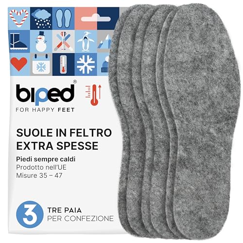 biped 3 paia di solette in feltro - Solette per scarpe extra spesse in feltro resistente - Solette termiche riscaldanti per l'inverno z1014(41)
