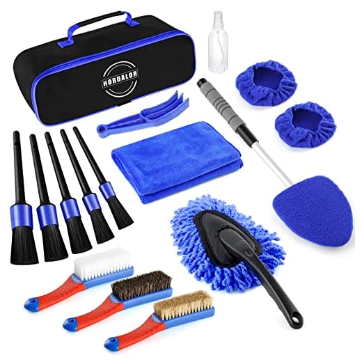 HORDALOR 17Pcs Car Interior Detailing Kit with Windshield Cleaning Tool, Detailing Brush Set, Leather & Textile Car Interior Brush,Car Duster, Car Interior Cleaning Kit,Complete Car Interior Care Kit